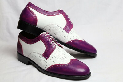 Crafted Leather Classic and Unique Purple White Oxford Dress Lace up Shoes For Men