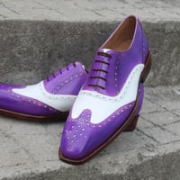 Crafted Leather Classic Handmade Purple White Dress Shoes - Thumbnail 1