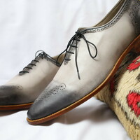 Crafted Leather Classic Gray Leather Lace up Dress Shoes - Thumbnail 3