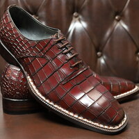 Crafted Leather Oxford Calf Leather Deep Brown Crocodile/Alligator 5mm Hand Welted Men Shoes - Thumbnail 3
