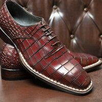 Crafted Leather Oxford Calf Leather Deep Brown Crocodile/Alligator 5mm Hand Welted Men Shoes - Thumbnail 4