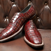 Crafted Leather Oxford Calf Leather Deep Brown Crocodile/Alligator 5mm Hand Welted Men Shoes - Thumbnail 5
