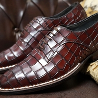 Crafted Leather Oxford Calf Leather Deep Brown Crocodile/Alligator 5mm Hand Welted Men Shoes - Thumbnail 1