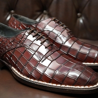 Crafted Leather Oxford Calf Leather Deep Brown Crocodile/Alligator 5mm Hand Welted Men Shoes - Thumbnail 2