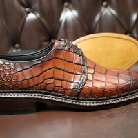 Crafted Leather Handmade Brown Crocodile Calf Leather 5mm Hand Welted Men Lace up Shoes - Thumbnail 4