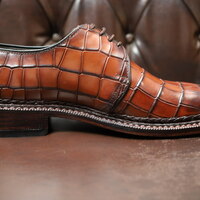 Crafted Leather Handmade Brown Crocodile Calf Leather 5mm Hand Welted Men Lace up Shoes - Thumbnail 5
