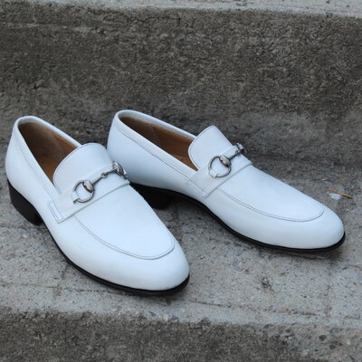 Crafted leather classic white leather horsebit moccasin loafers dress shoes