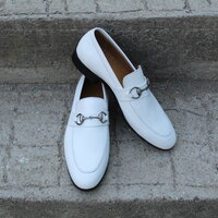 Crafted Leather Classic White Leather Horsebit Moccasin Loafers Dress Shoes - Thumbnail 3