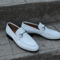 Crafted Leather Classic White Leather Horsebit Moccasin Loafers Dress Shoes - Thumbnail 6