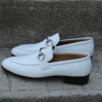 Crafted Leather Classic White Leather Horsebit Moccasin Loafers Dress Shoes - Thumbnail 5