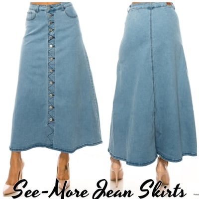 Gabby button light wash long denim skirt