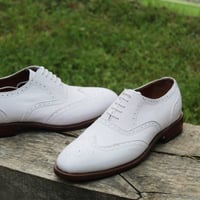 Crafted Leather Classic White Leather Lace up Oxford Dress Shoes - Thumbnail 1