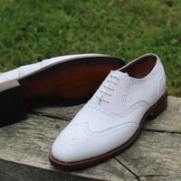 Crafted Leather Classic White Leather Lace up Oxford Dress Shoes - Thumbnail 2