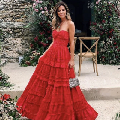 Beautiful sweetheart red a-line long prom dresses