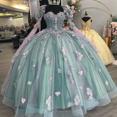 Ball gown princess beaded celebrity sweetheart quinceanera dresses with 3d flowers