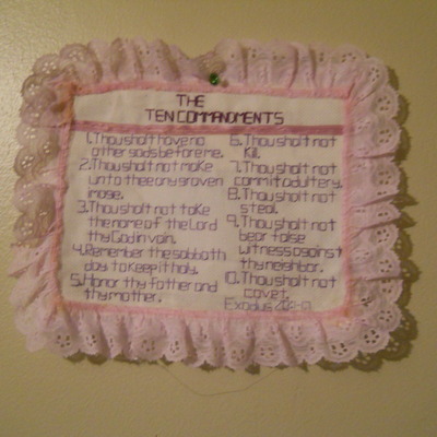 Cross stitch wall hanging  the ten commandments 