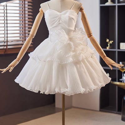 Lovely a-line tulle short prom dress, white homecoming dress - Thumbnail 1