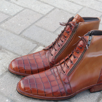 Crafted Leather Handmade Men Brown Crocodile Leather Zipper Ankle High Boot - Thumbnail 2