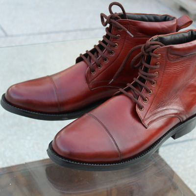 Crafted leather handmade brown leather ankle high lace up boot