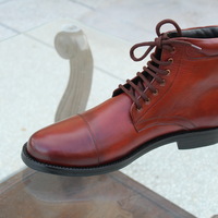 Crafted Leather Handmade Brown Leather Ankle High Lace up Boot - Thumbnail 1