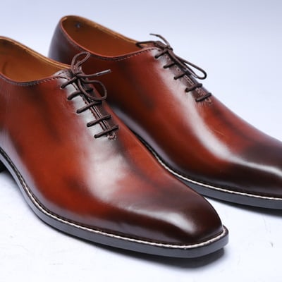 Crafted leather classic men brown patina leather norwegian welted dress shoes - Thumbnail 3