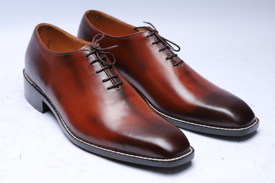 Crafted Leather Classic Men Brown Patina Leather Norwegian Welted Dress Shoes