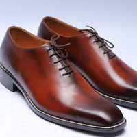 Crafted Leather Classic Men Brown Patina Leather Norwegian Welted Dress Shoes - Thumbnail 2