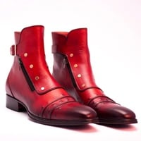 Crafted Leather Handmade Men Classic Red Leather Jodhpur Boot with Zipper and Button - Thumbnail 1