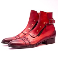 Crafted Leather Handmade Men Classic Red Leather Jodhpur Boot with Zipper and Button - Thumbnail 2