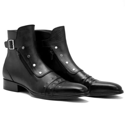 Crafted leather handmade men classic black leather jodhpur boot with zipper and button