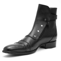 Crafted Leather Handmade Men Classic Black Leather Jodhpur Boot with Zipper and Button - Thumbnail 1