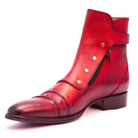 Crafted Leather Handmade Men Classic Red Leather Jodhpur Boot with Zipper and Button - Thumbnail 3
