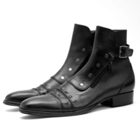 Crafted Leather Handmade Men Classic Black Leather Jodhpur Boot with Zipper and Button - Thumbnail 2