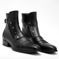 Crafted Leather Handmade Men Classic Black Leather Jodhpur Boot with Zipper and Button - Thumbnail 3