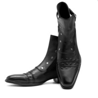 Crafted Leather Handmade Men Classic Black Leather Jodhpur Boot with Zipper and Button - Thumbnail 4