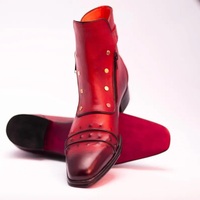 Crafted Leather Handmade Men Classic Red Leather Jodhpur Boot with Zipper and Button - Thumbnail 4
