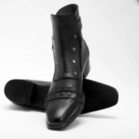 Crafted Leather Handmade Men Classic Black Leather Jodhpur Boot with Zipper and Button - Thumbnail 5