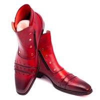 Crafted Leather Handmade Men Classic Red Leather Jodhpur Boot with Zipper and Button - Thumbnail 5