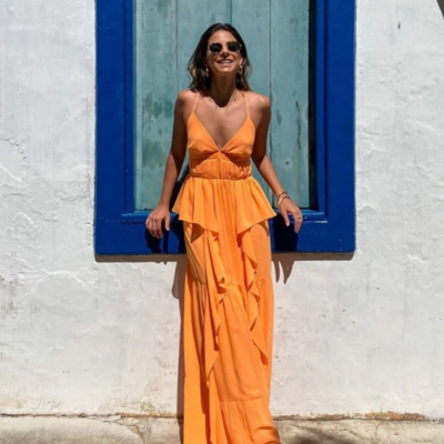 Straps a-line orange chiffon prom dress,wedding guest dress