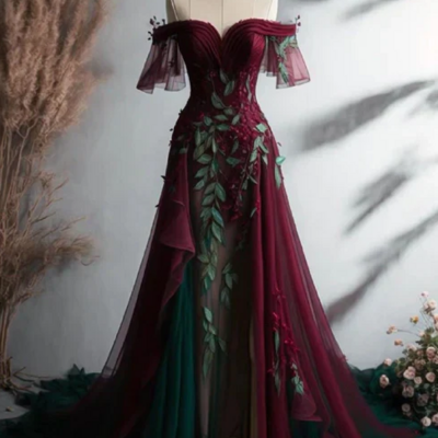 Elegant vintage off the shoulder tulle prom dresses - Thumbnail 1