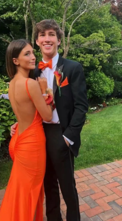 Sexy Orange Open Back Mermaid Long Prom Dresses