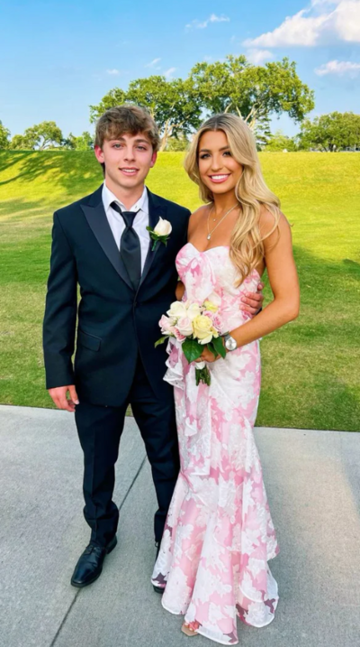 Strapless Pink Print Floral Long Evening Dresses