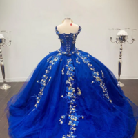 Off the Shoulder Royal Blue Ball Gown Quinceanera Dresses With 3D FLowers Sweet 16 Dress - Thumbnail 1