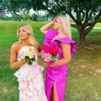 Strapless Pink Print Floral Long Evening Dresses - Thumbnail 1