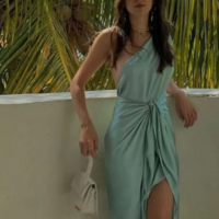 Chic One Shoulder Satin Party Dress Long Prom Dress With Front Split - Thumbnail 1