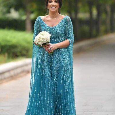 Plus size blue prom dresses sequins lace evening gowns formal party gowns