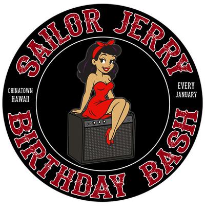 Sailor Jerry Birthday Bash Pinup Circle Design T-shirt // Traditional Cut (Full-Color on White or Black fabric)