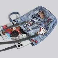 Cute Kitty Cat Denim Tote Bag - Thumbnail 2
