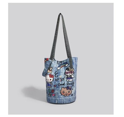 Cute Kitty Cat Denim Tote Bag