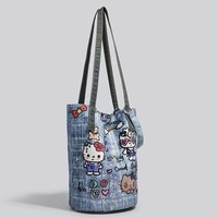 Cute Kitty Cat Denim Tote Bag - Thumbnail 1